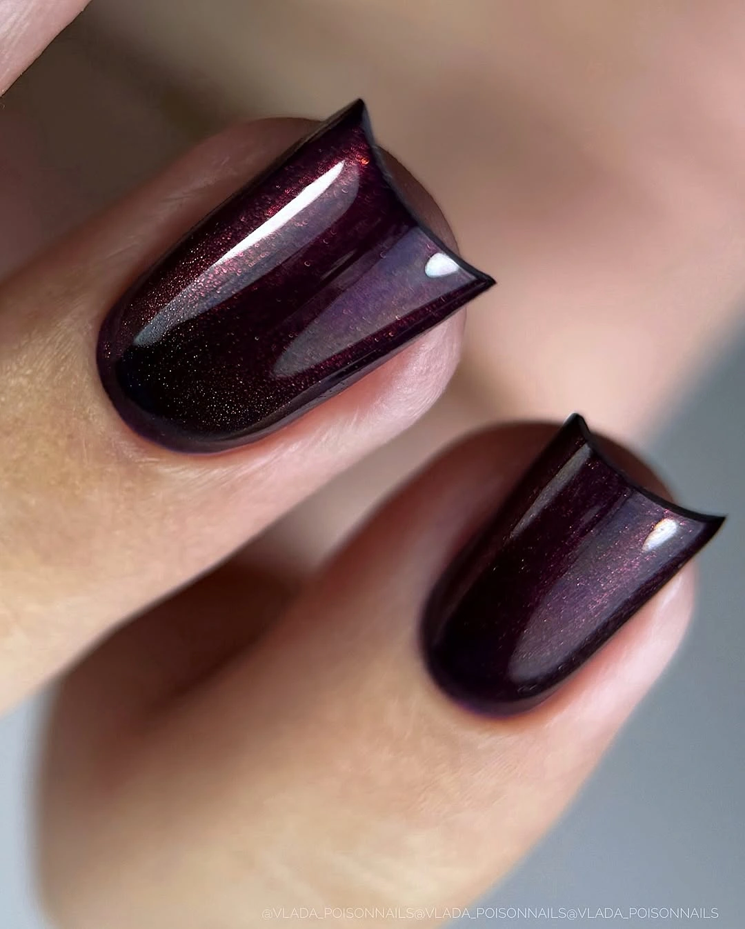 September nails color 2026 Burgundy Cat Eye Square Nails