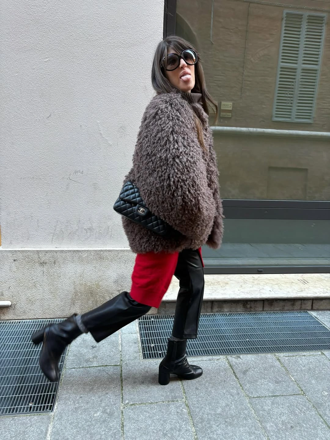 shaggy jacket Bold Burgundy Accents with a Chocolate Shaggy Jacket