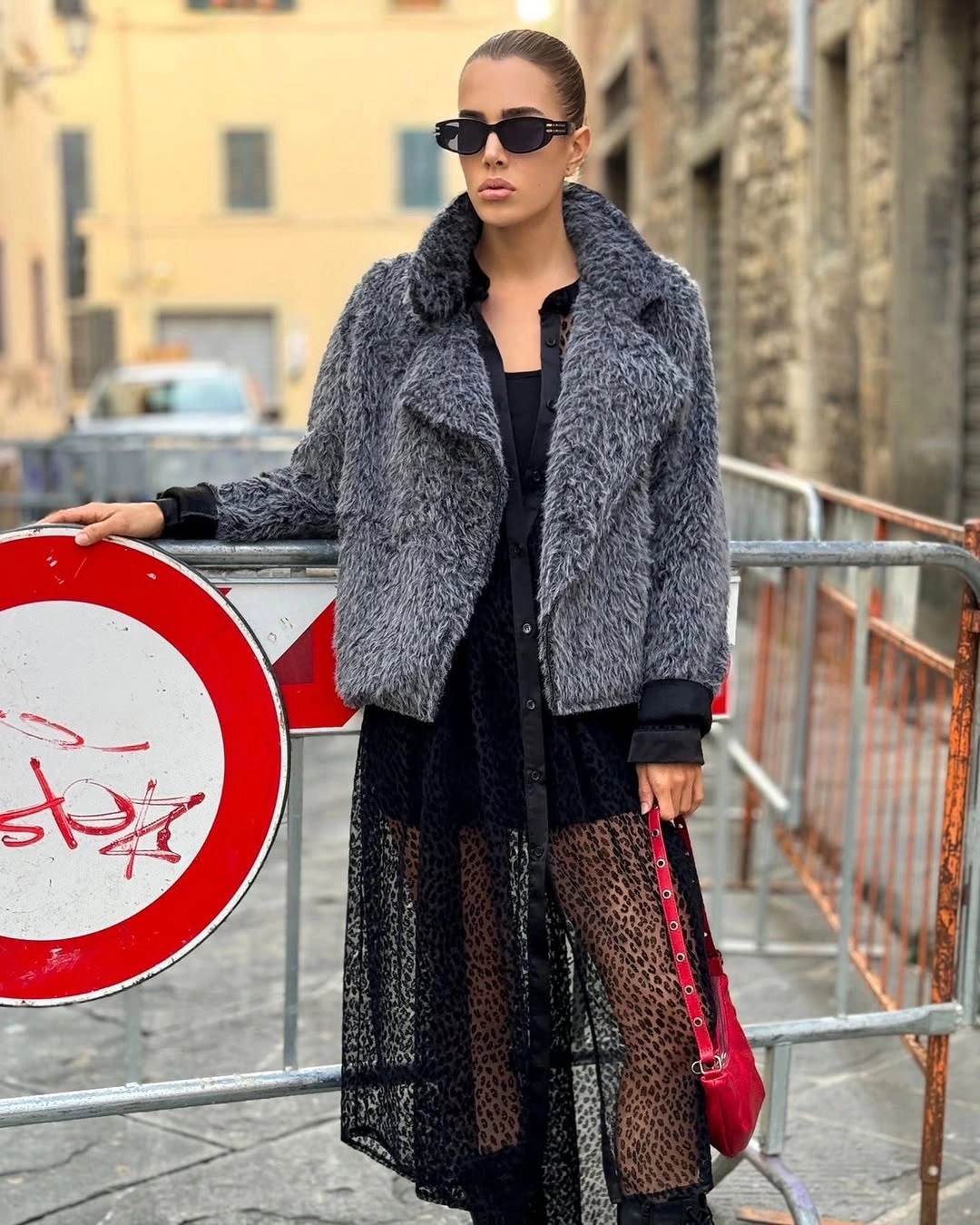 shaggy jacket Grey Shaggy Jacket with Elegant Evening Contrast