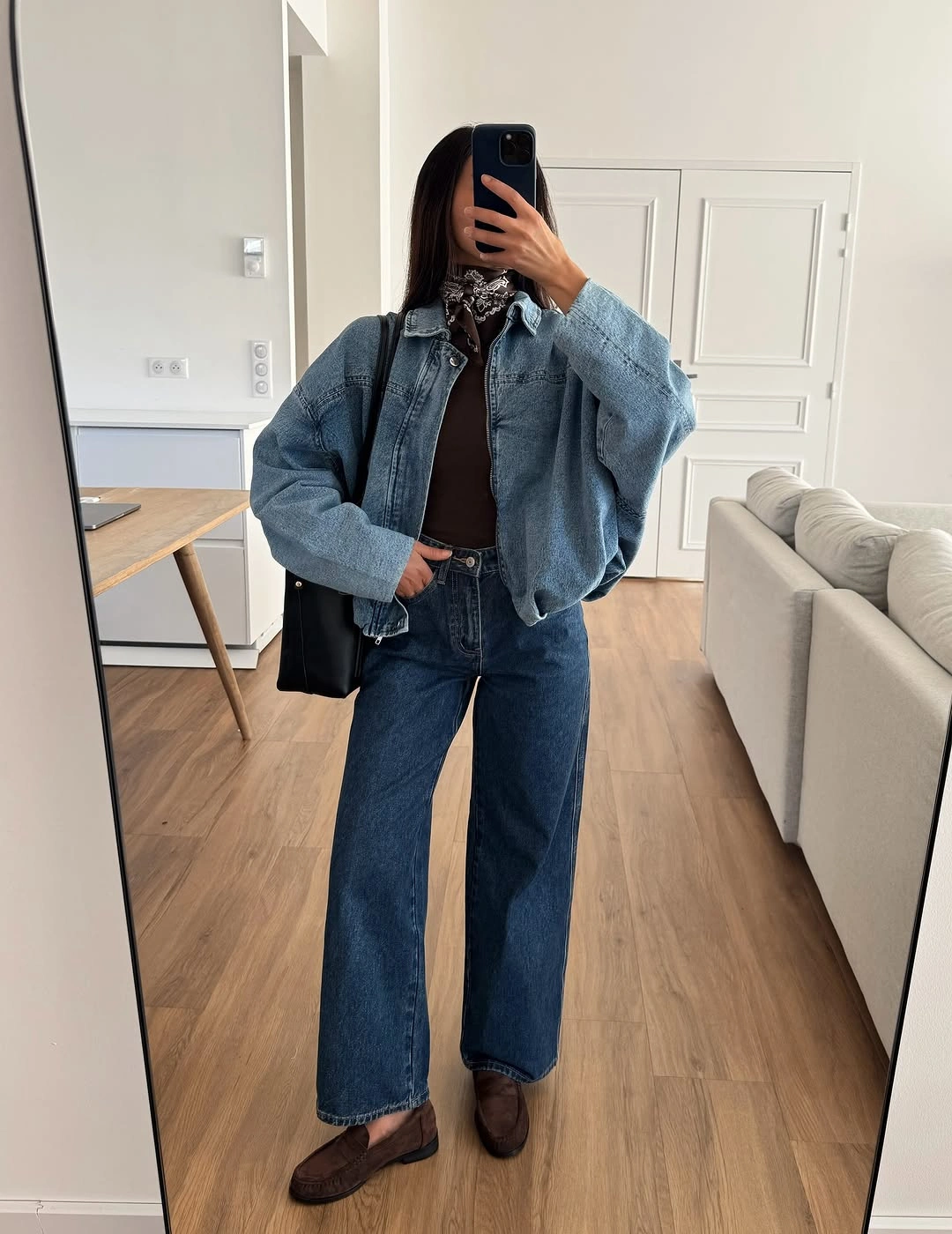 wide leg jeans outfit fall 2026 Double Denim Outfit With A Modern Street Style Feel