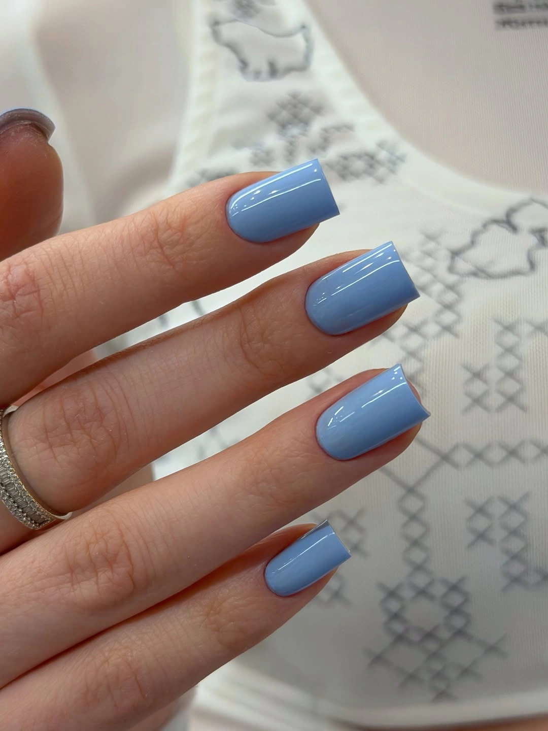 glossy powder blue medium square nails