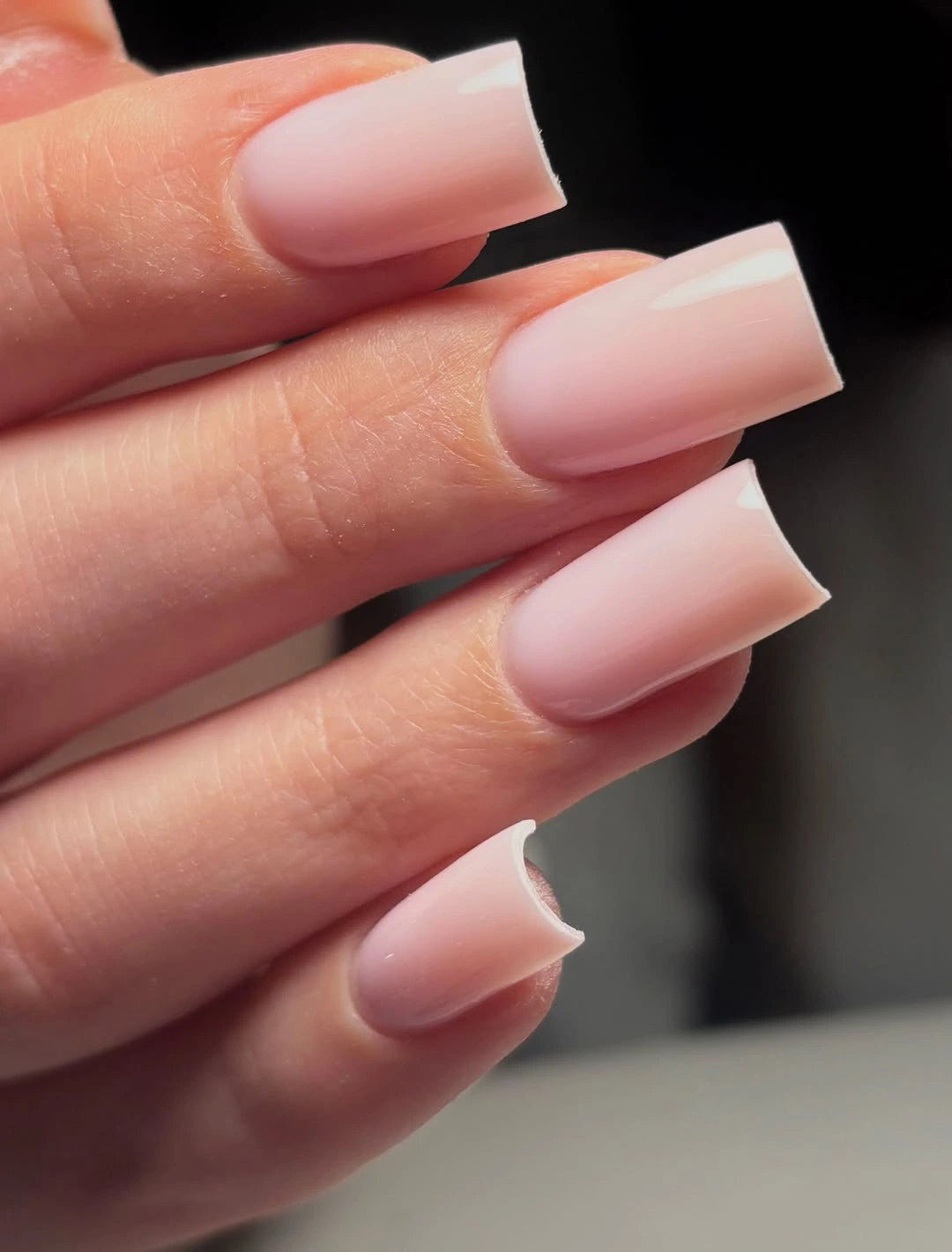 Sheer pink long square nails