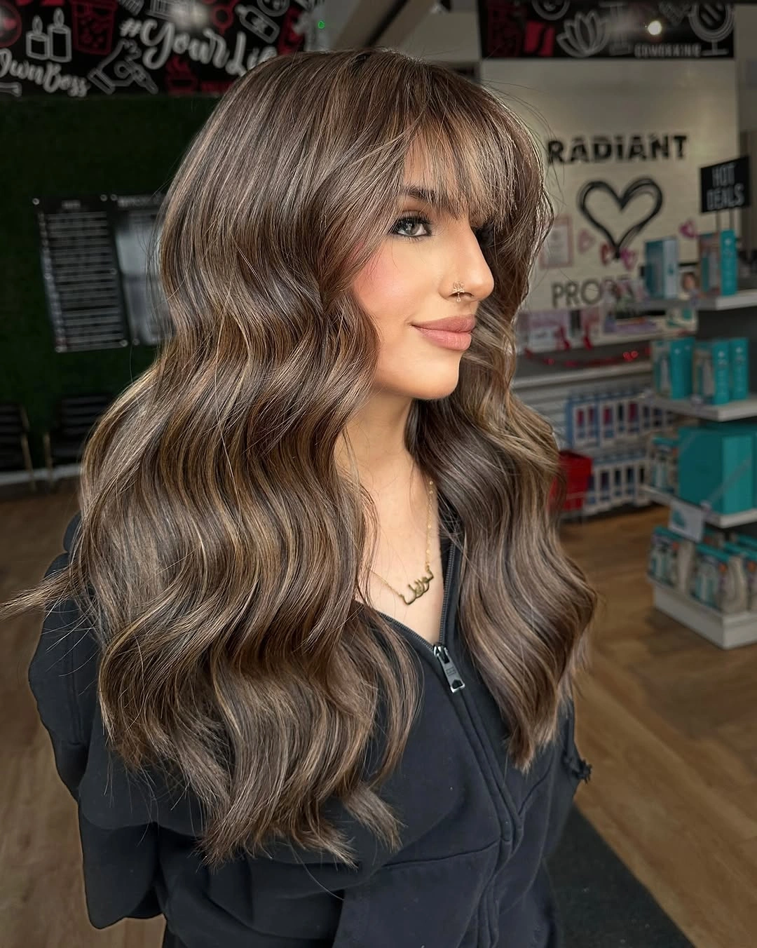 Taupe brown waves with long curtain-like front layers