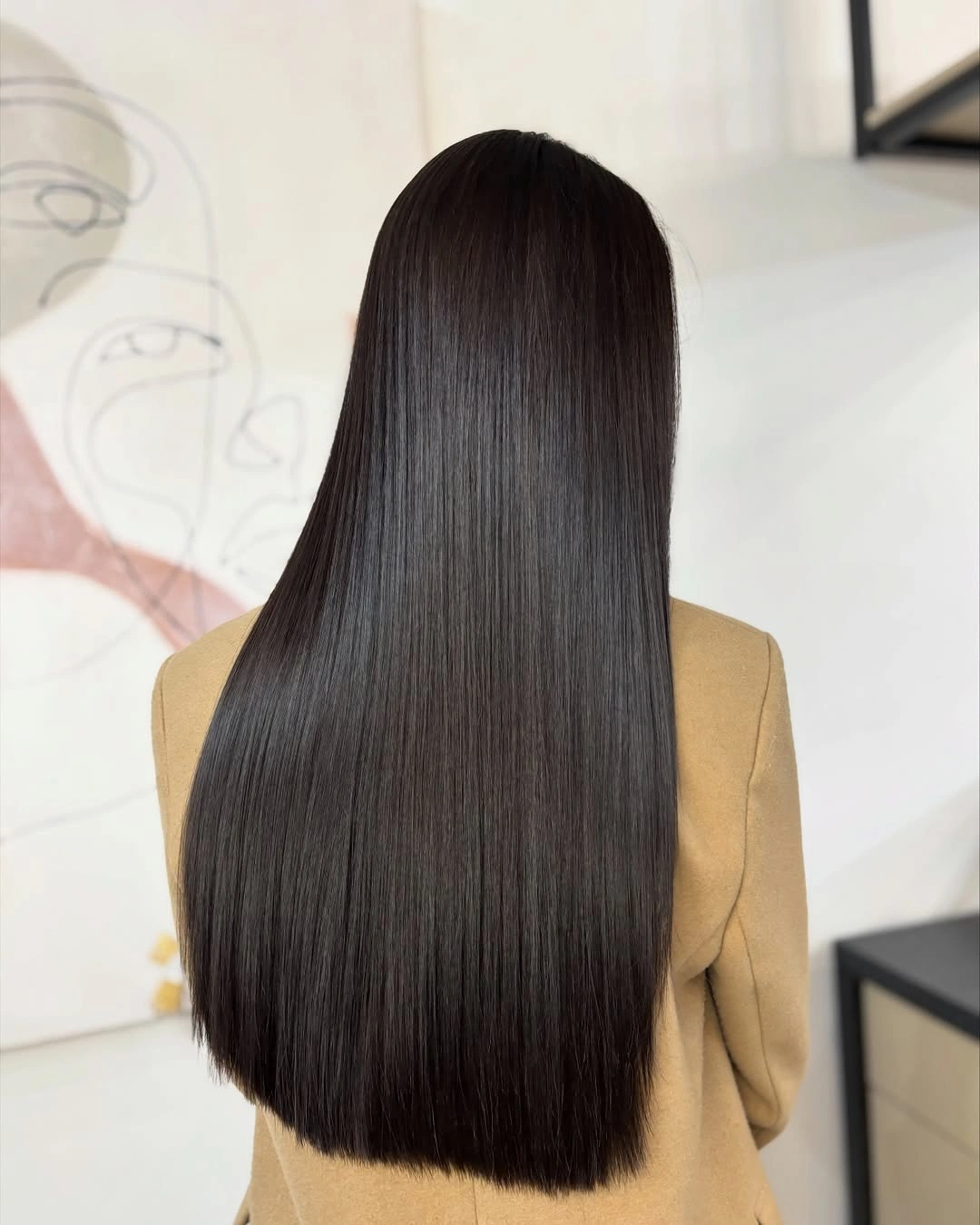 Very long straight espresso brown hair with clean ends