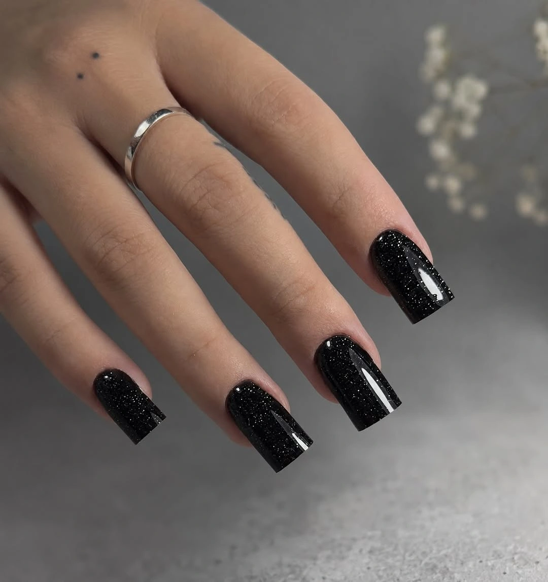 Silver almond nails with black white abstract accent art