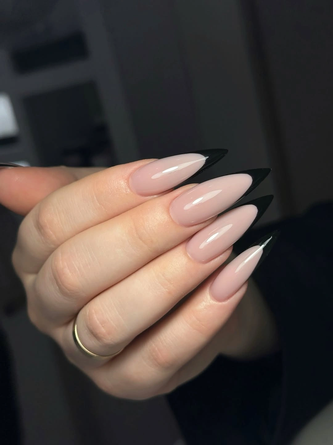 Long sheer blush nude almond nails