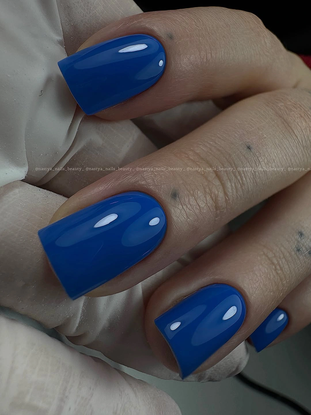 medium square nails in saturated glossy cobalt blue