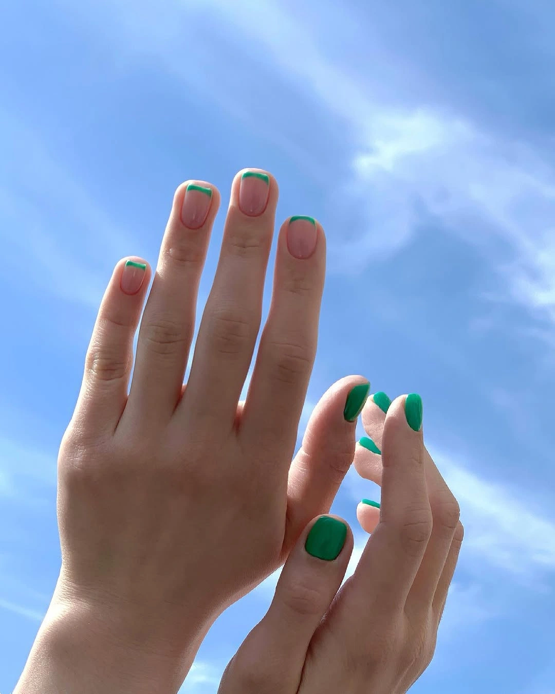short green French tips with natural bases