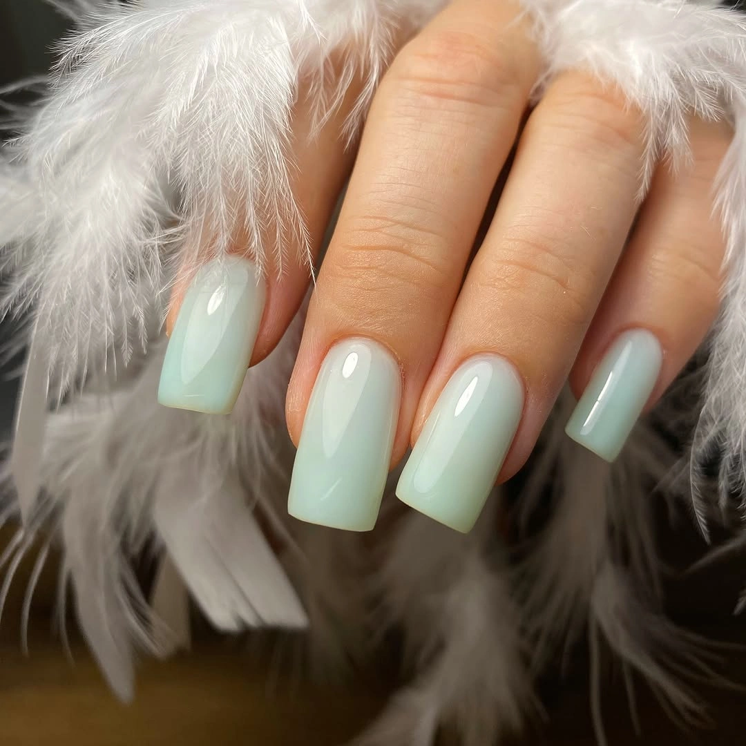 glossy pale mint square manicure