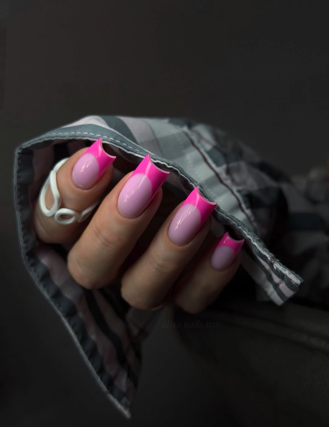 hot pink French tips on long square nails