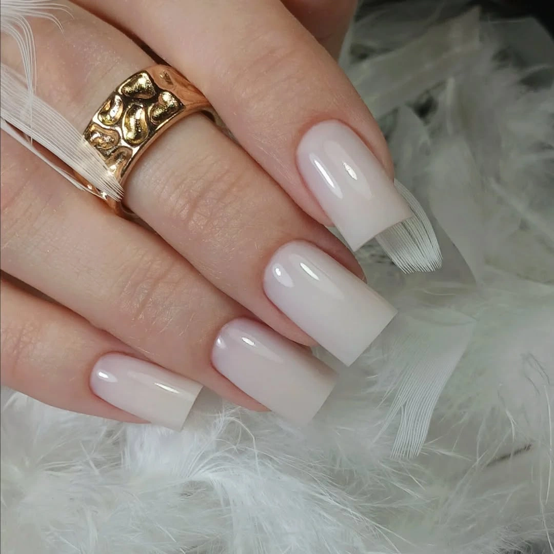 Medium glossy milky white square nails
