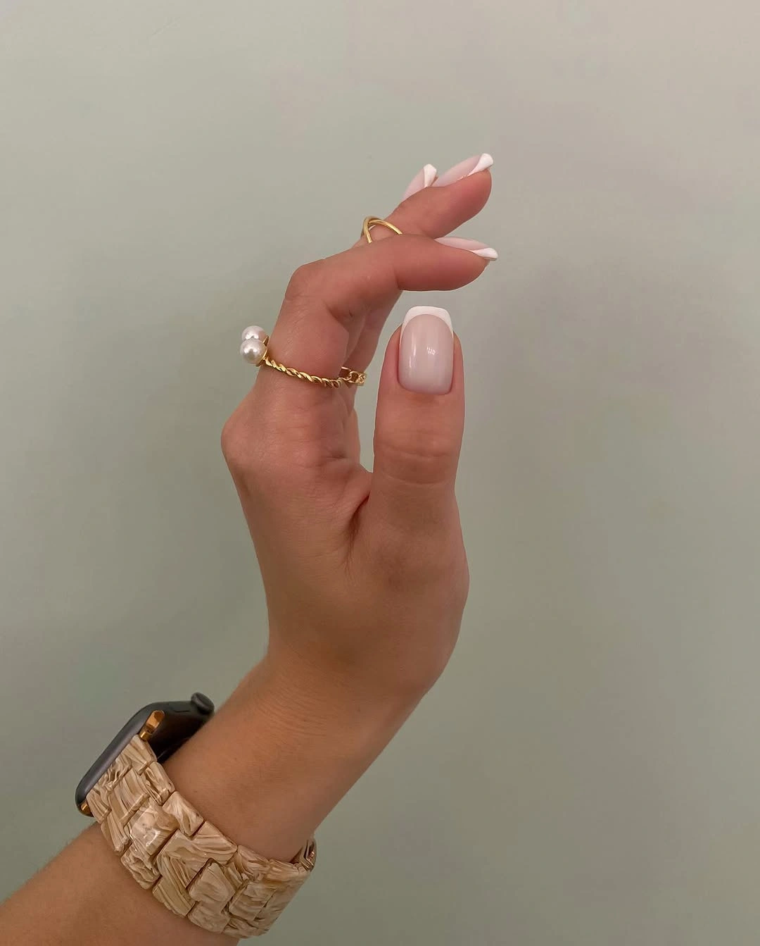 Classic soft square French wedding nails