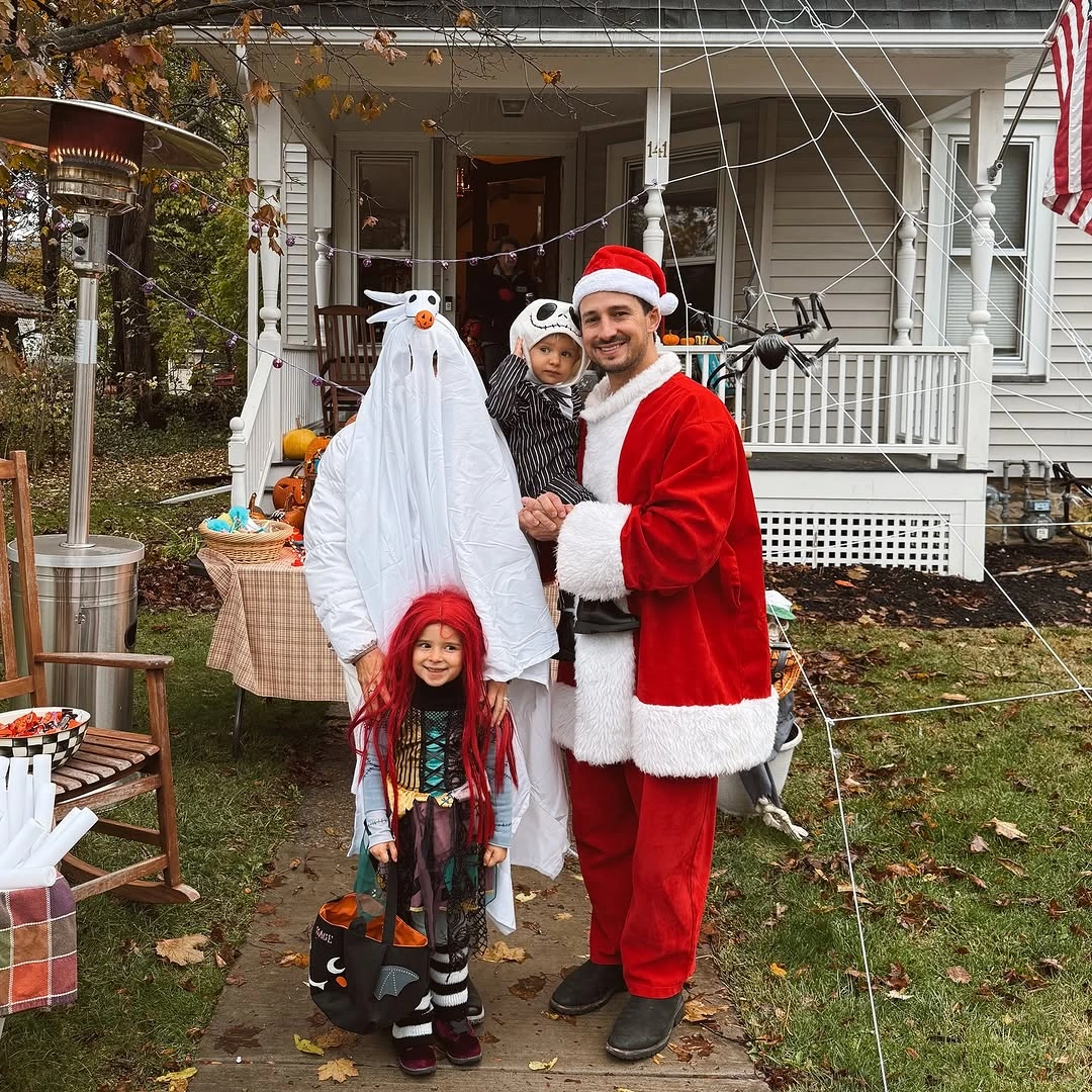 Family costumes in red white and bright colorful child layers