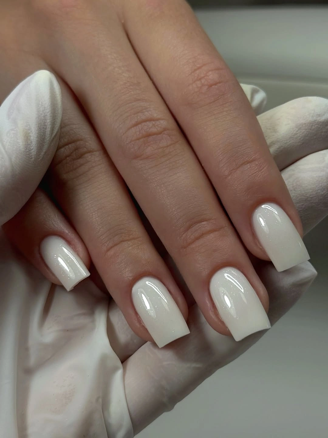 Medium glossy milky white square nails