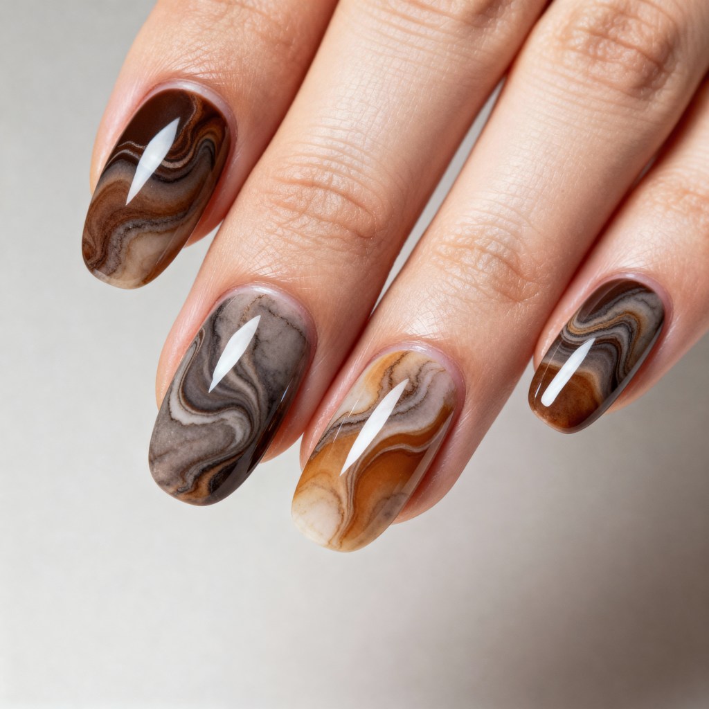 Natural Stone Marbled Nails Natural Stone Marbled Nails — Winter Nail Designs