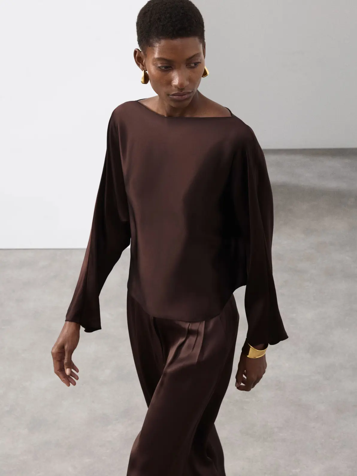 Elegant Chocolate Brown Silk Set for Evening Sophistication Elegant Chocolate Brown Silk Set for Evening Sophistication — Chocolate Brown Outfits