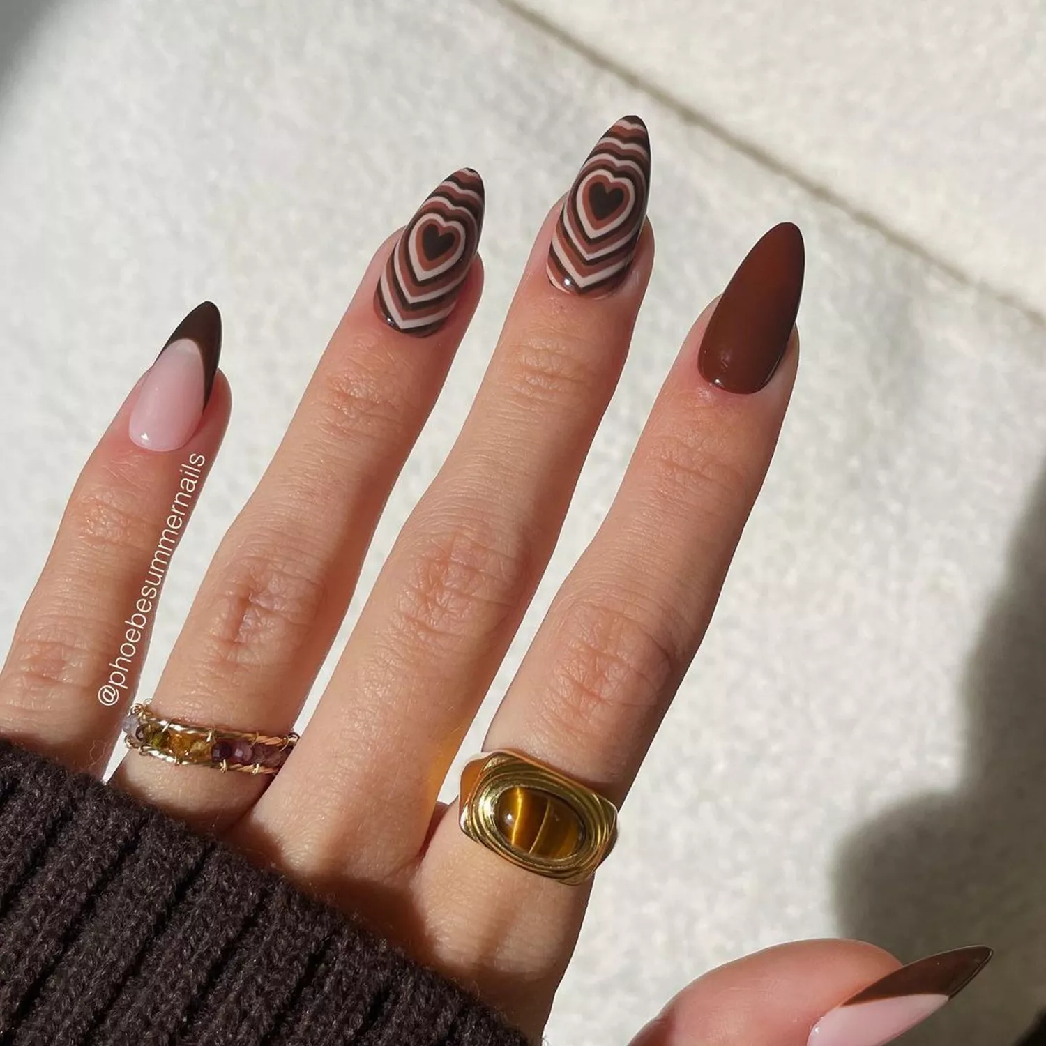 Playful Brown and White Heart French Playful Brown and White Heart French — Chocolate Brown Nails