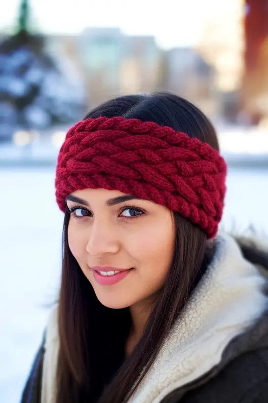 Women's Pearl Knitted Headband β Winter Warm Flannel Hair Band, Cozy Interlaced Plush, Stretchy & Soft