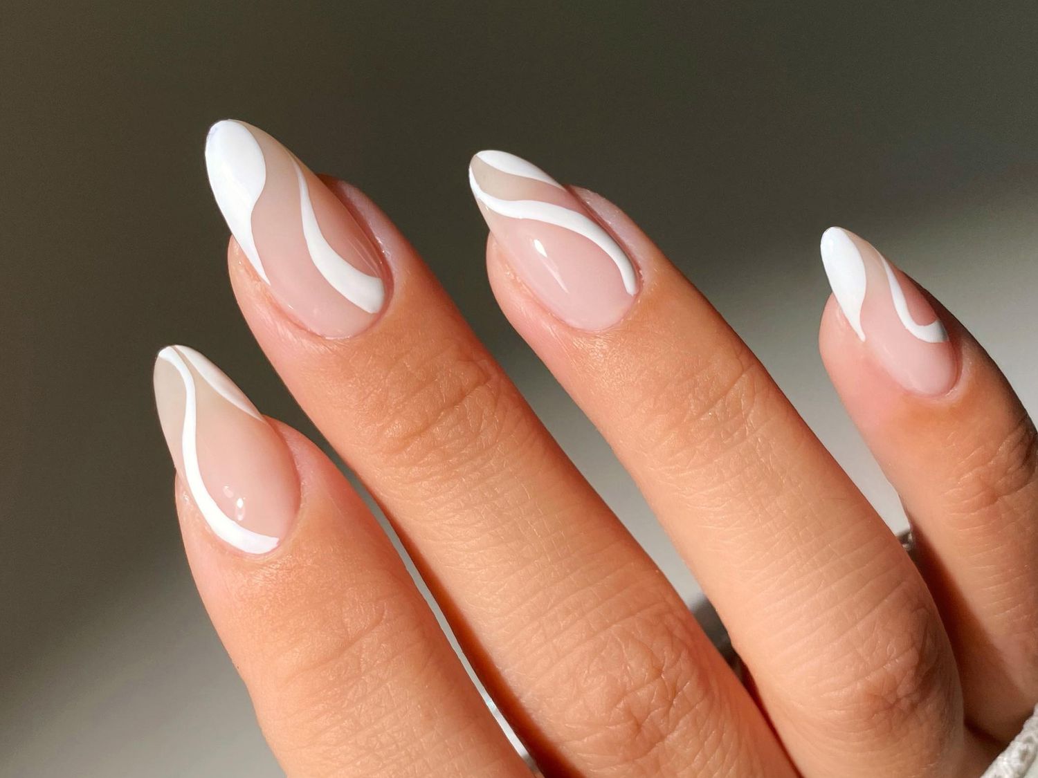 Sheer Nude Swirl Abstract Almond Nails Sheer Nude Swirl Abstract Almond Nails — Trendy Simple Nail Designs