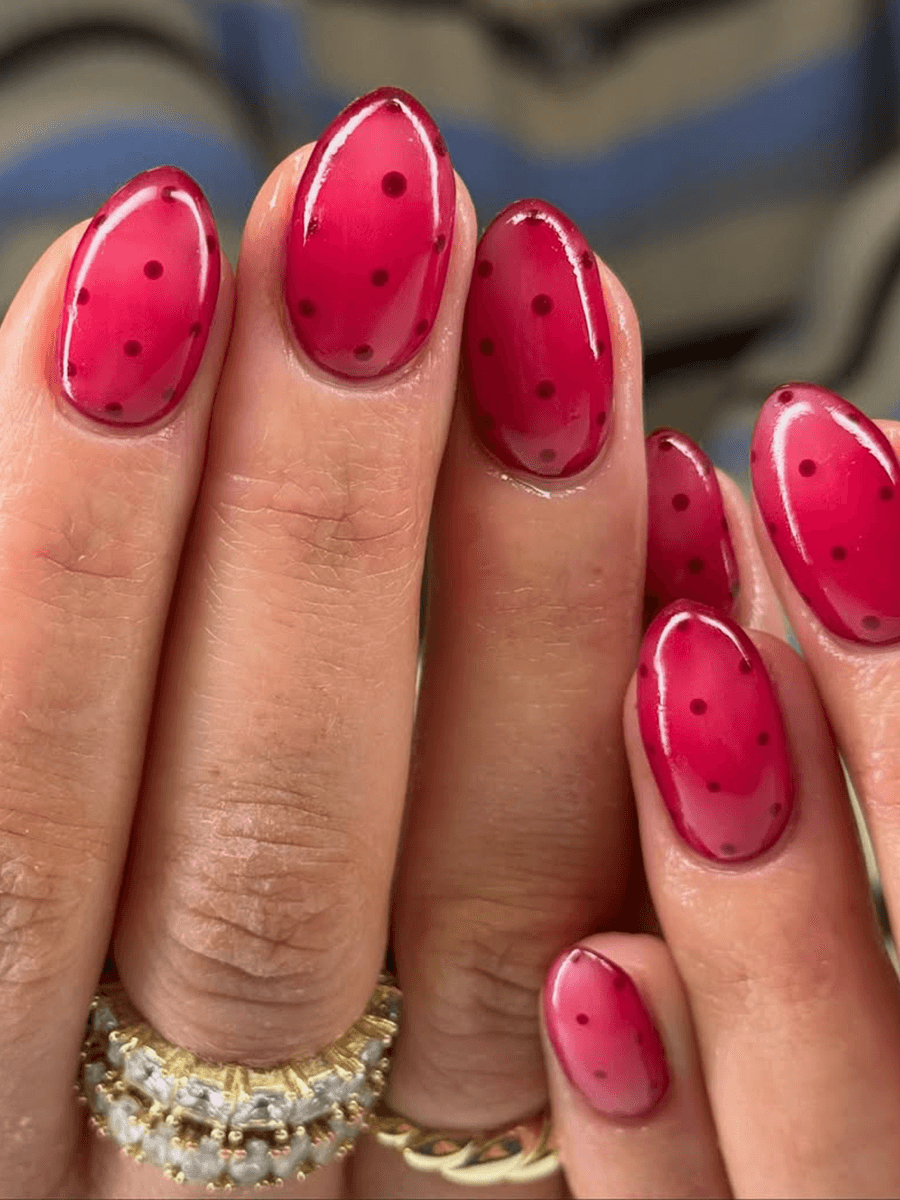 Juicy Pink-Red Jelly with Tiny Polka Dots Juicy Pink-Red Jelly with Tiny Polka Dots — Short Nail Designs
