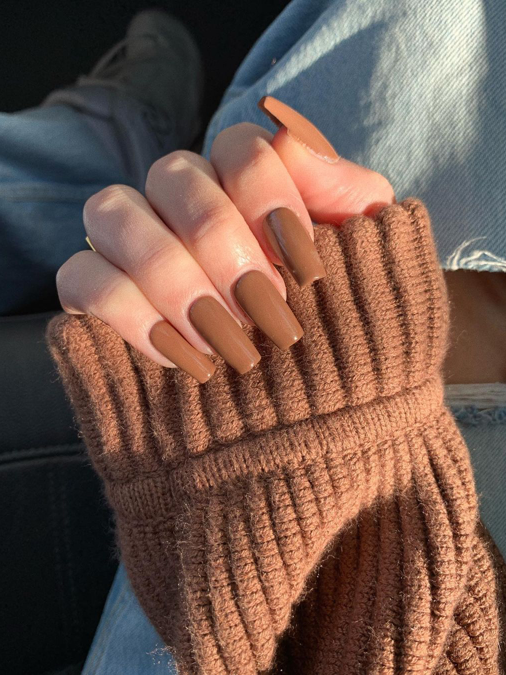 Classic Glossy Medium Brown Long Squares Classic Glossy Medium Brown Long Squares — Long Winter Nails