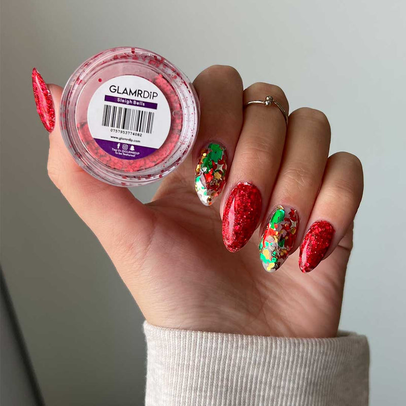 Sleigh Bells Glittery Red Nail Powder | Christmas Nail Designs | GLAMRDiP