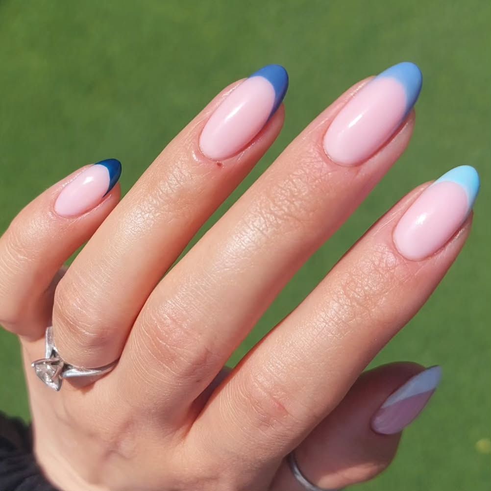 Blue And Light Blue French Tips Visual Idea — Winter French Tip Nails