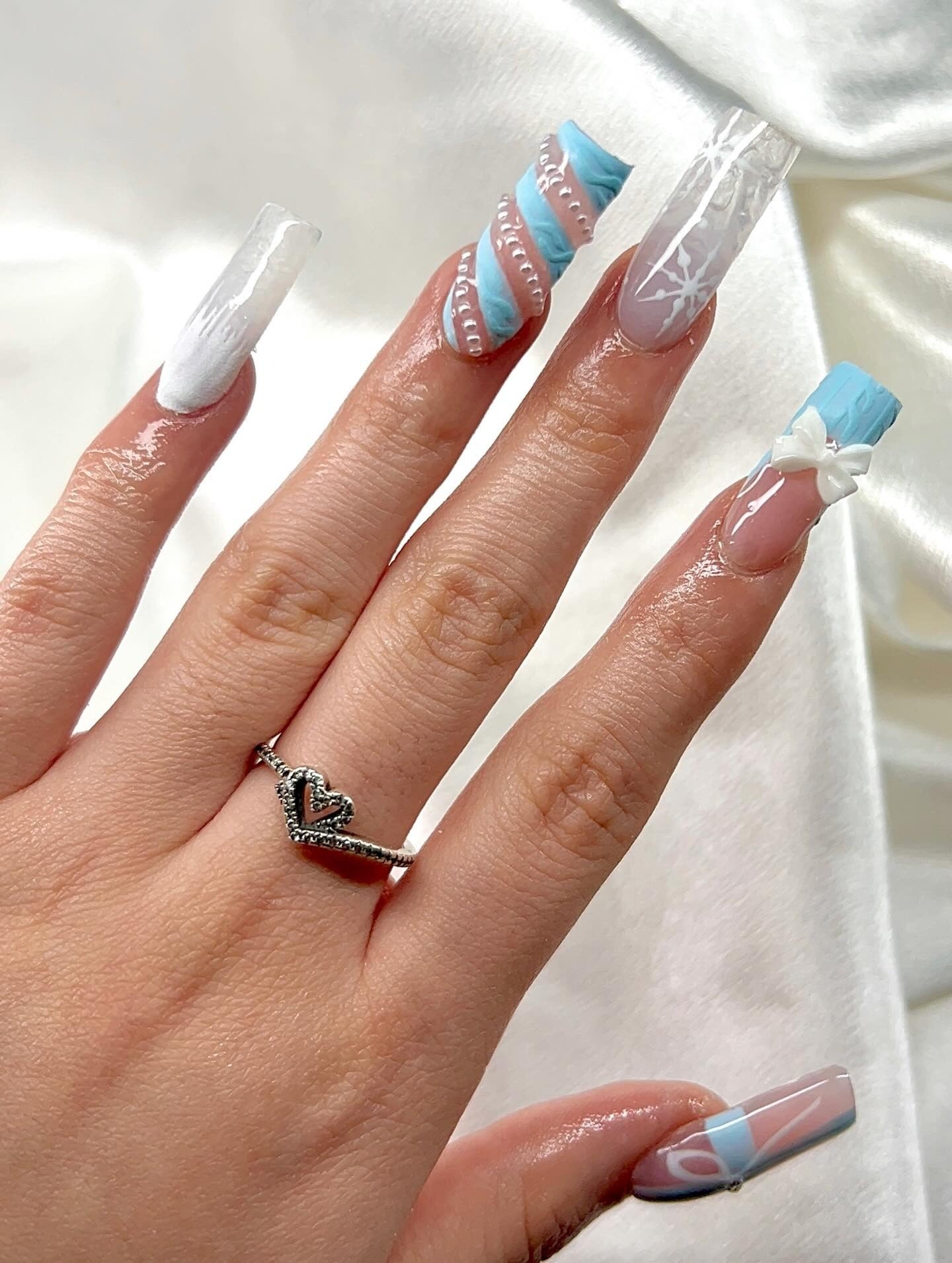 Festive Embellished Extra-Long Coffins — Winter Acrylic Nail Colors