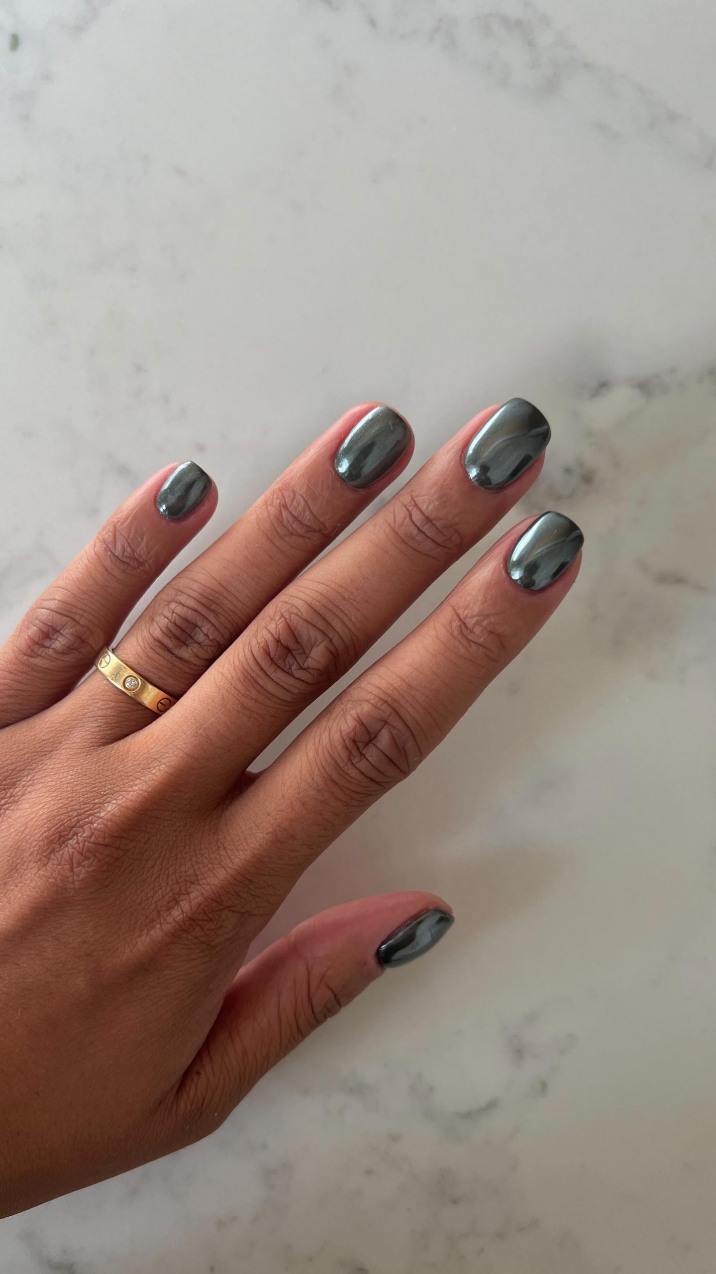 None Visual Idea — Winter Chrome Nails