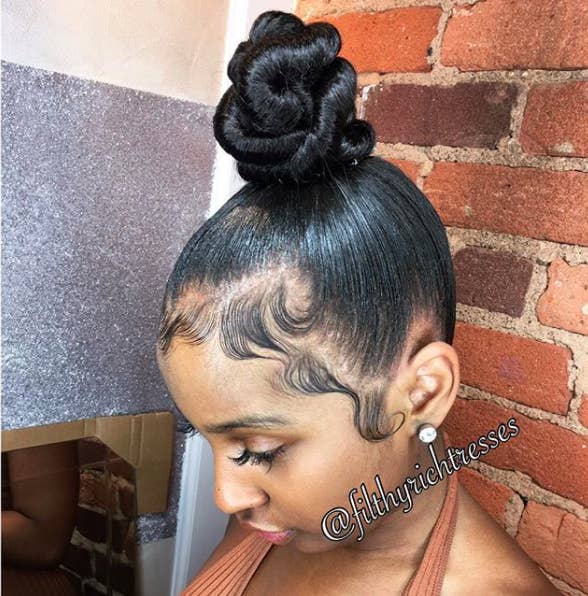 Rose Bun With Intricate Baby Hairs — Winter Hairstyles for Black Kids