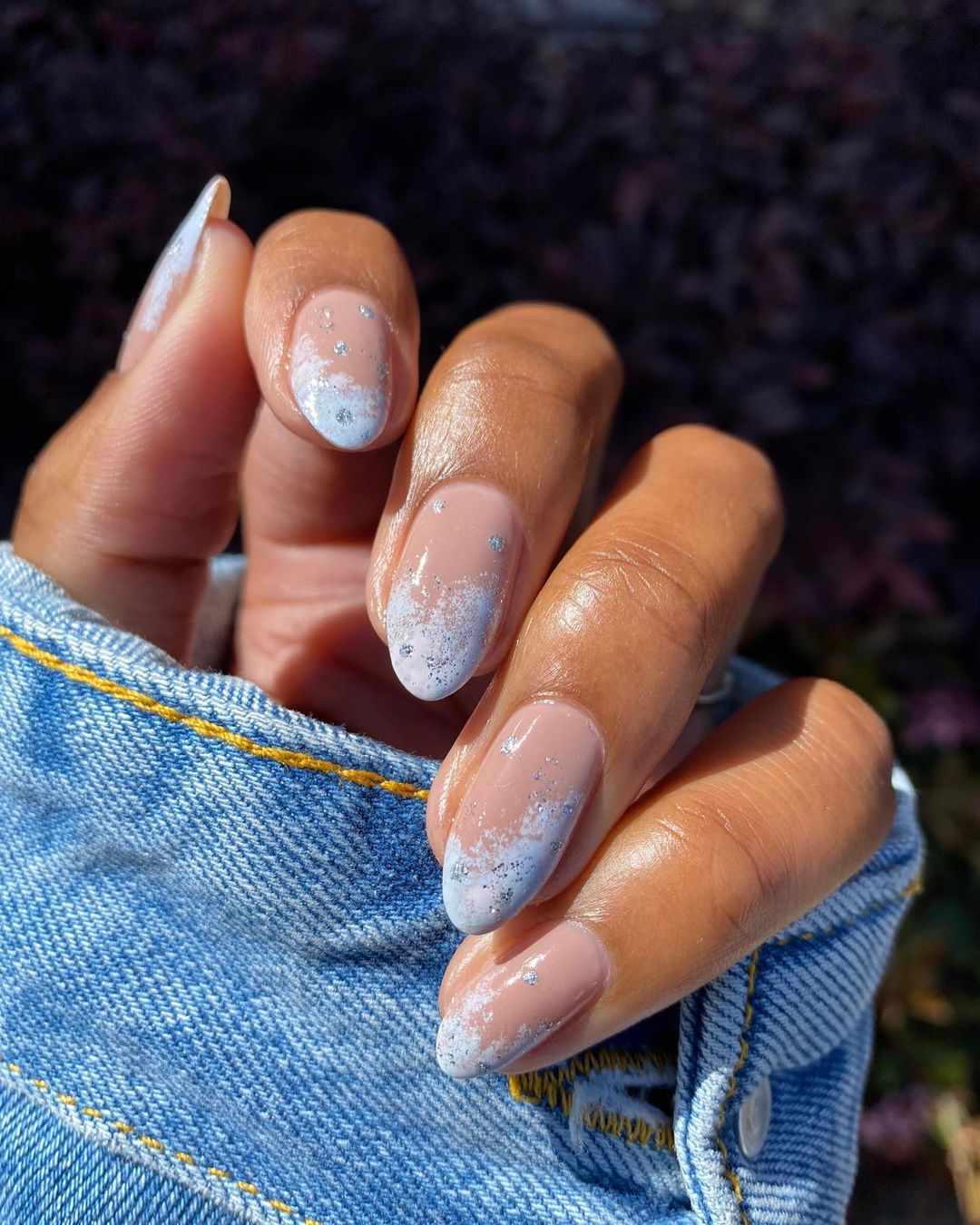 Nude French with Frosty Glitter Tips — Minimalist Winter Nails