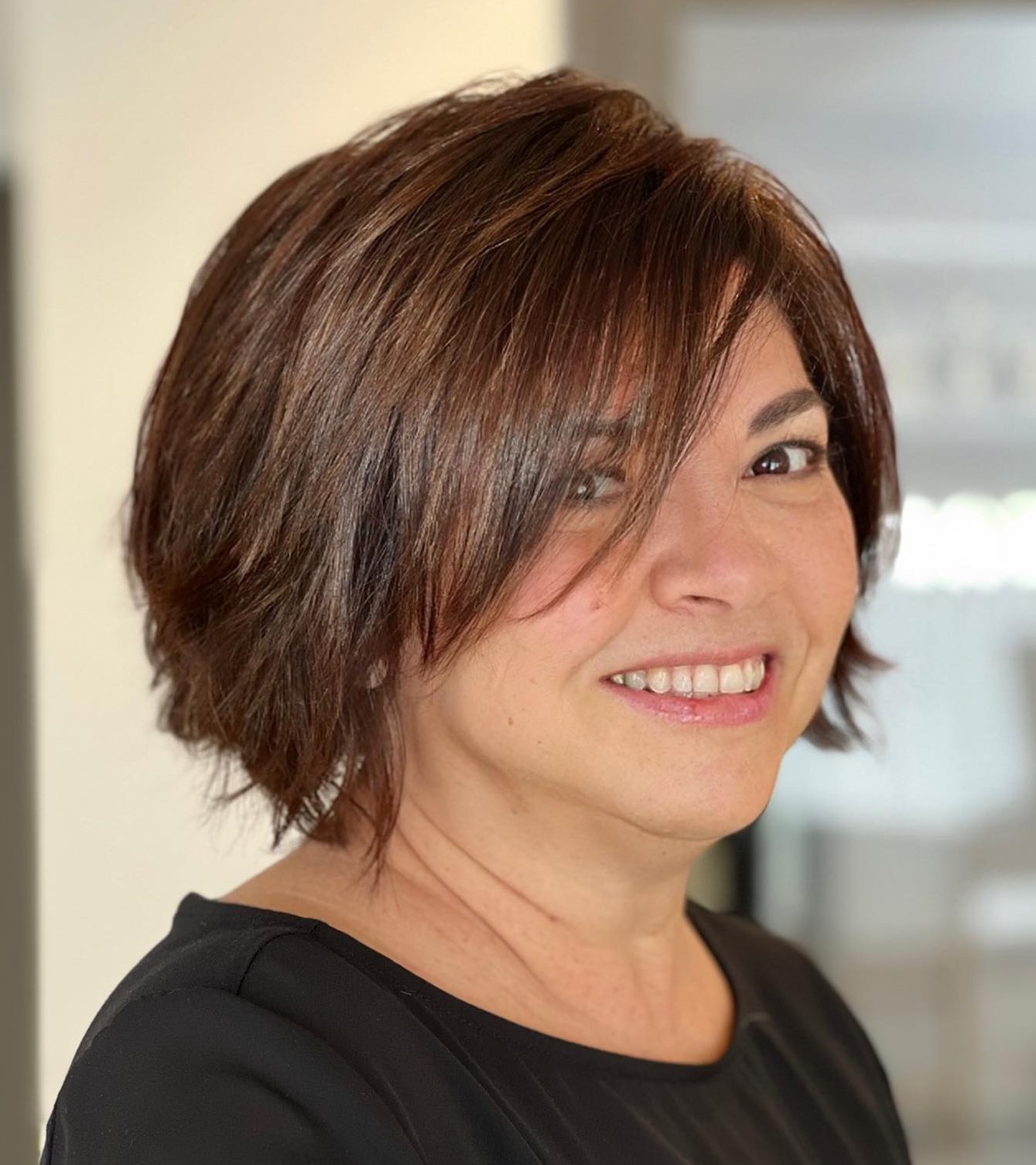 Textured Layered Bob with Dark Brown — Winter Hairstyles for Plus Size Women
