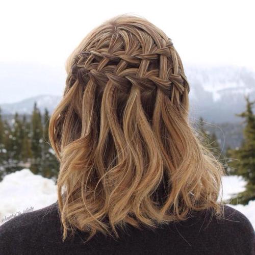 Honey Blonde Collarbone Waterfall Braid — Winter Half Up Half Down Hairstyles