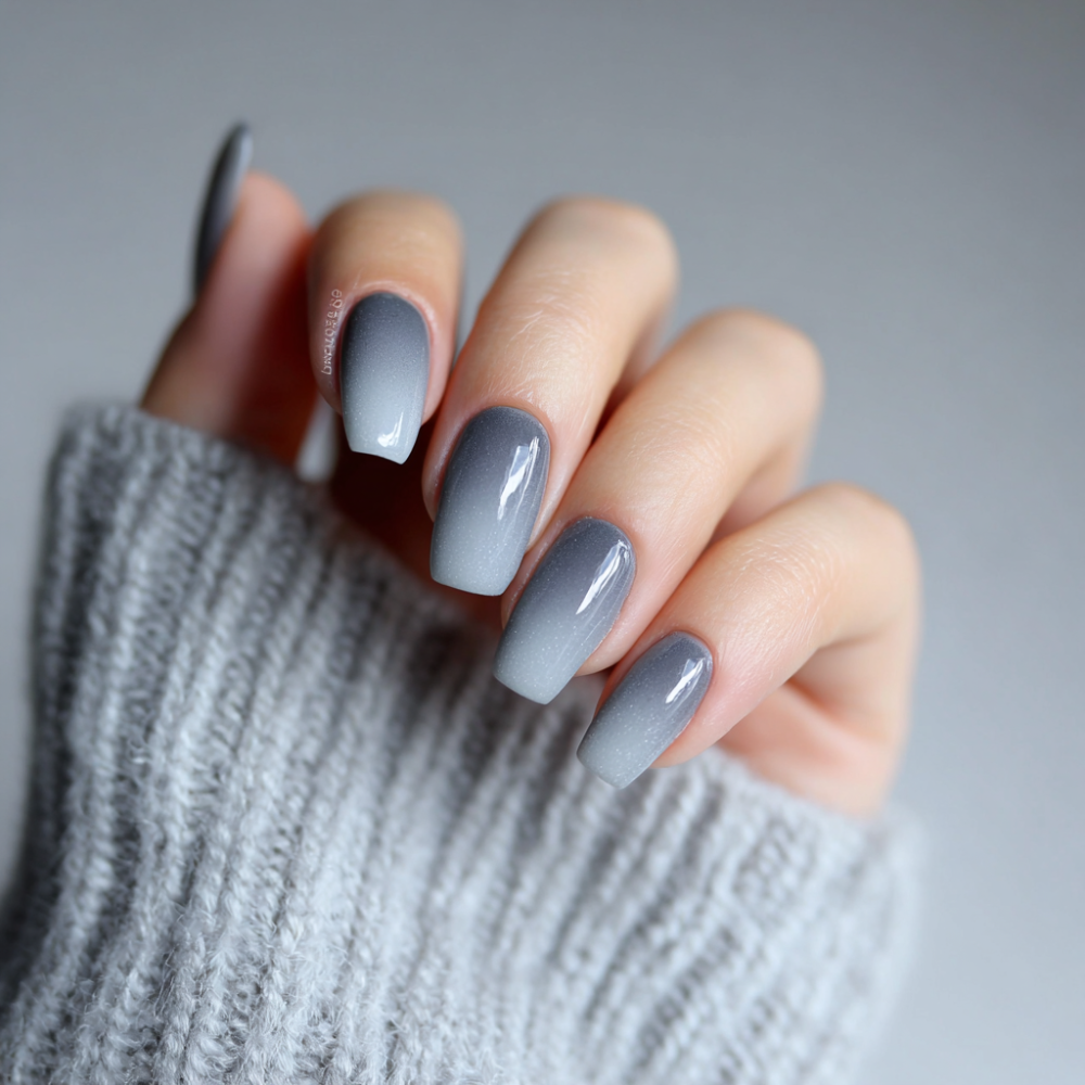 Smooth Gray Ombre Coffin Nails Smooth Gray Ombre Coffin Nails — Winter Gray Nails