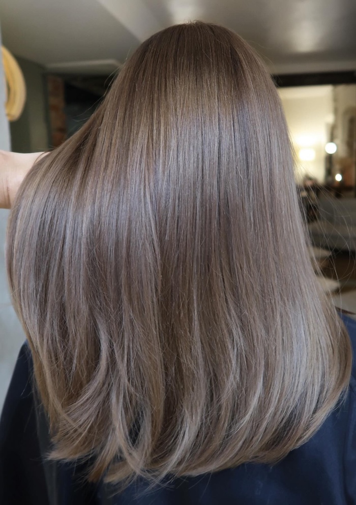 Sleek Collarbone Lob in Smoky Beige Ash Brown — Ash Brown Hair