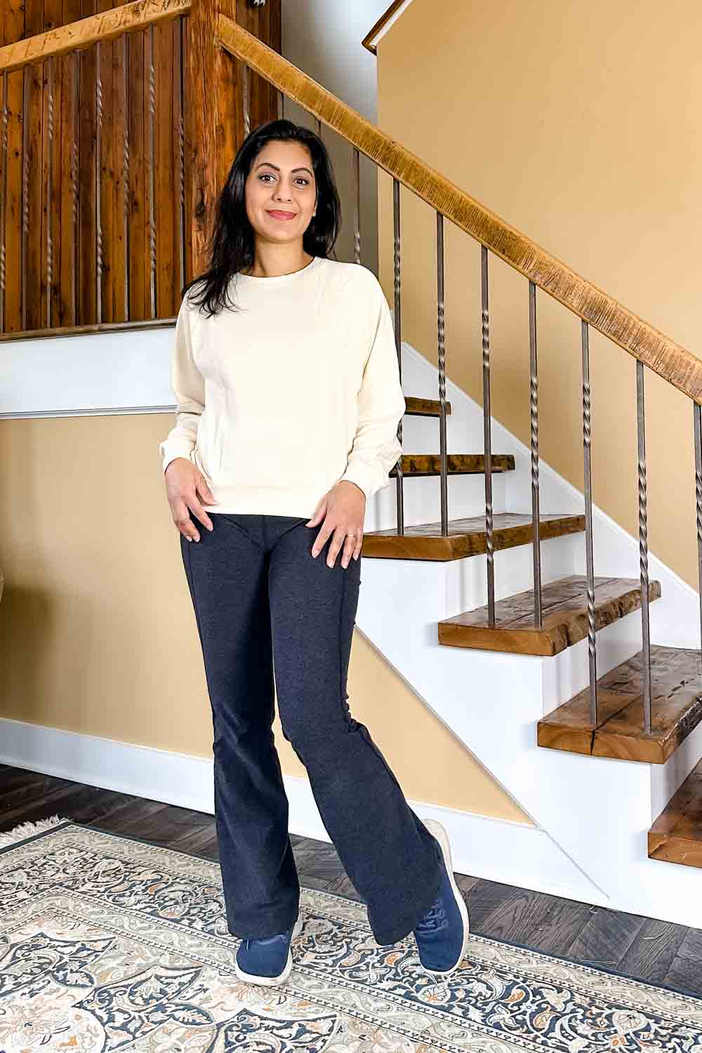 Loungewear Chic with Crewneck Sweatshirt — Flare Leggings Outfits