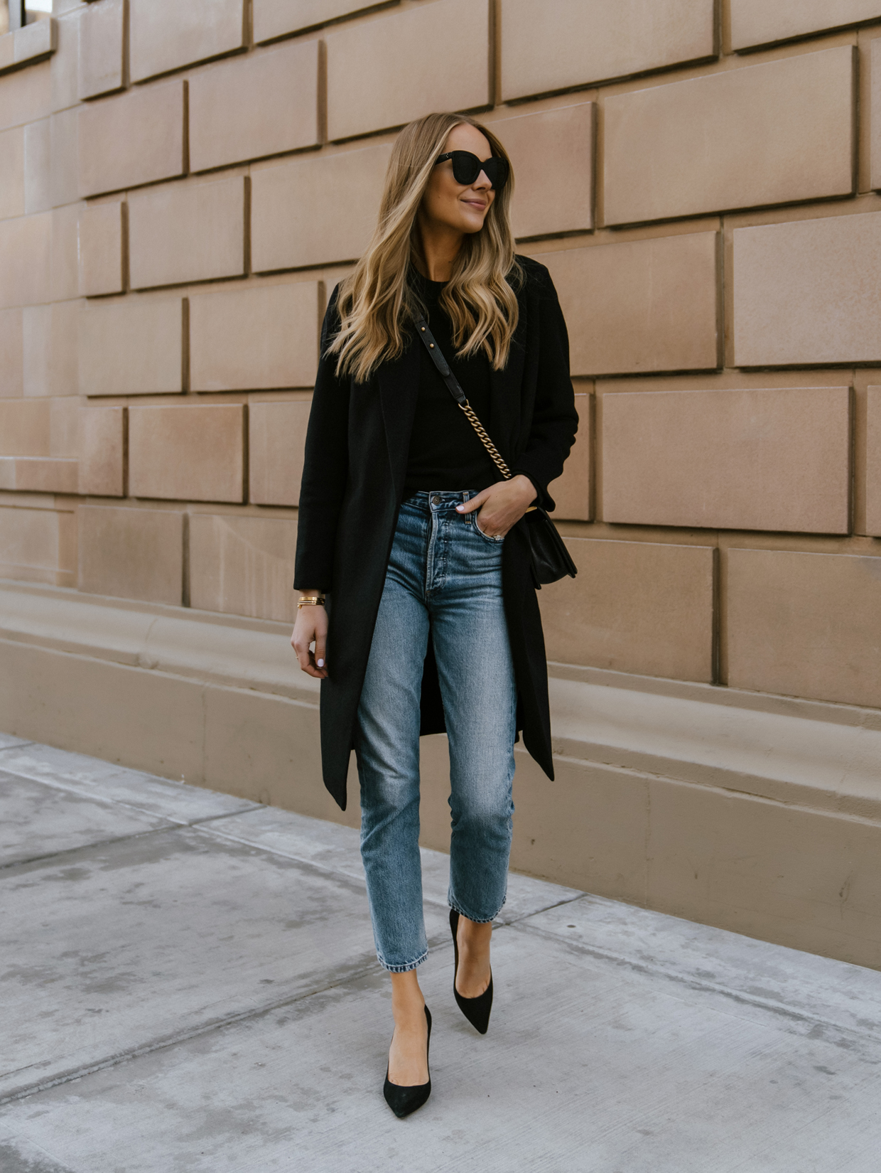 Versatile Black Coat with Denim and Heels Versatile Black Coat with Denim and Heels — Black Coat Outfits