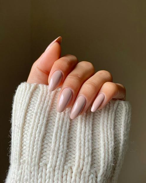 Smooth Neutral Beige-Pink Almond Nails — Winter Acrylic Nail Colors