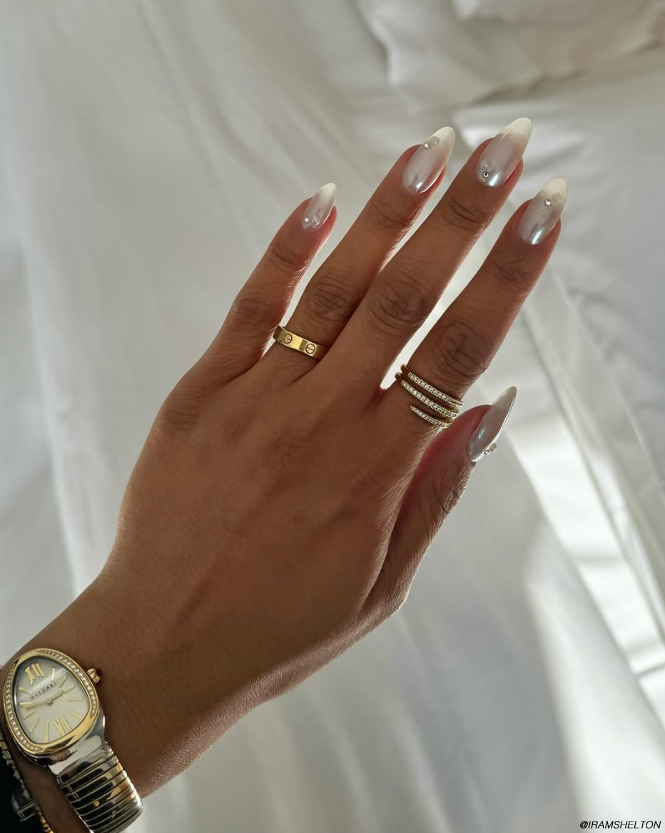 Pearlescent Sheer Milky Stiletto Nails — Winter Wedding Nails