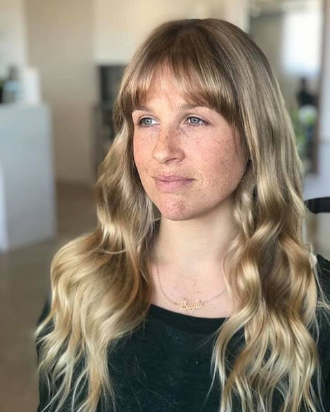 Fine Wavy Ash Blonde With Full Bangs Fine Wavy Ash Blonde With Full Bangs — Winter Haircuts with Bangs