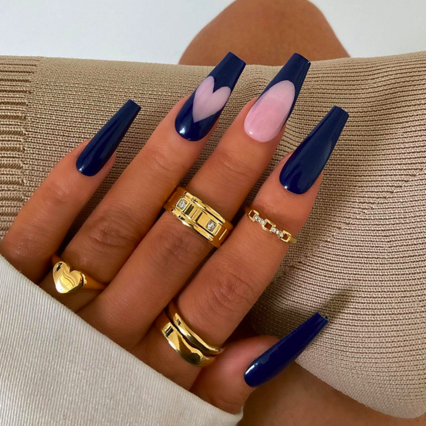 Navy Heart French Coffins Navy Heart French Coffins — Navy Blue Nails