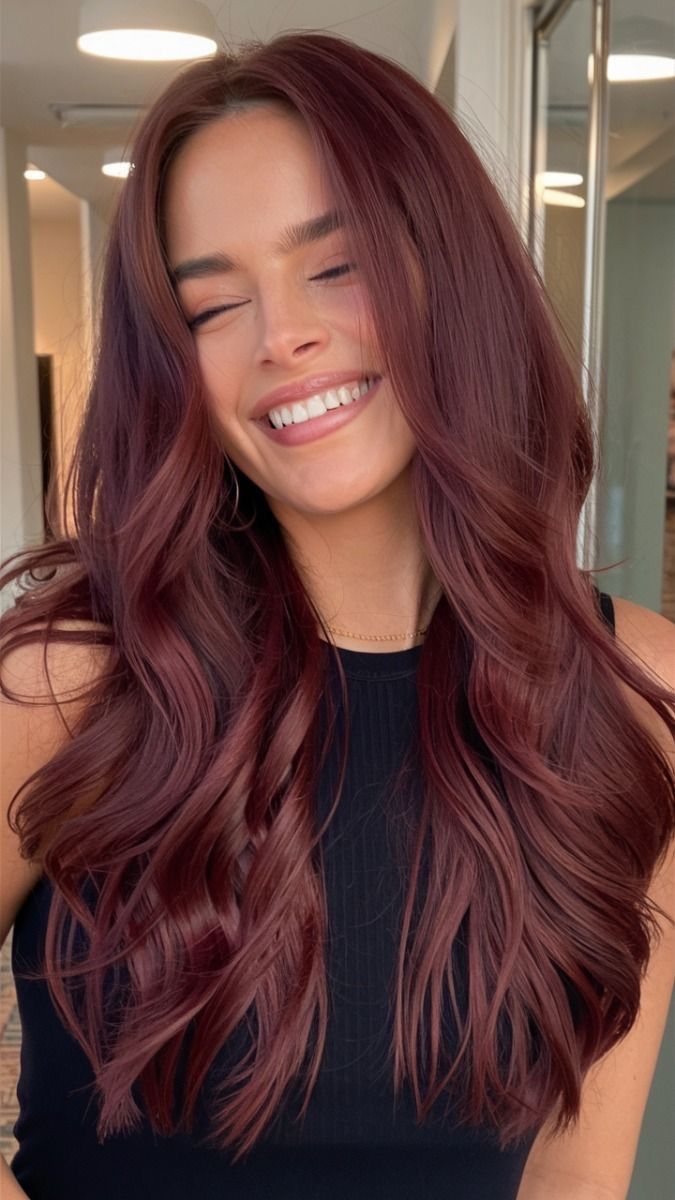 Deep Burgundy With Auburn Undertones Deep Burgundy With Auburn Undertones — Low Maintenance Winter Hair Colors