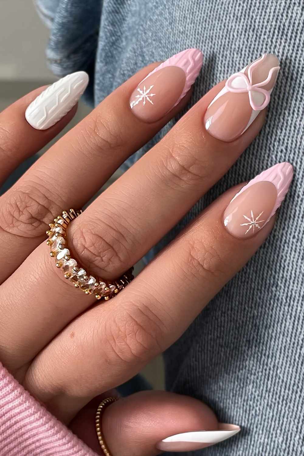 Glossy Matte Pink Texture On Some Tips Visual Idea — Winter French Tip Nails
