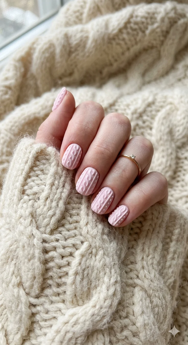 Matte Cable Knit Short Square Pink Matte Cable Knit Short Square Pink — Winter Pink Nails
