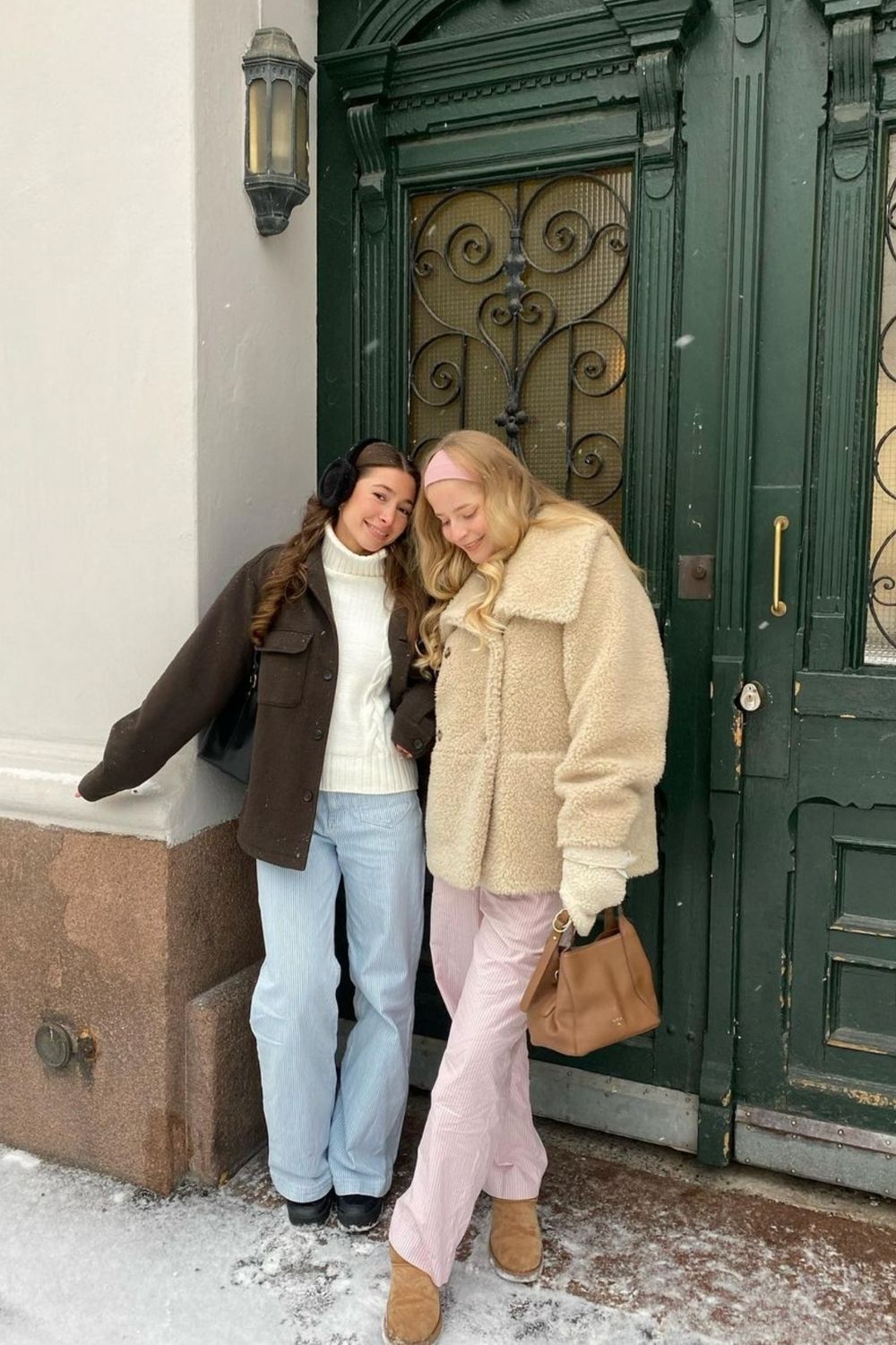 Teddy Coat with Striped Trousers for a Cozy Look — Europe Winter Outfits