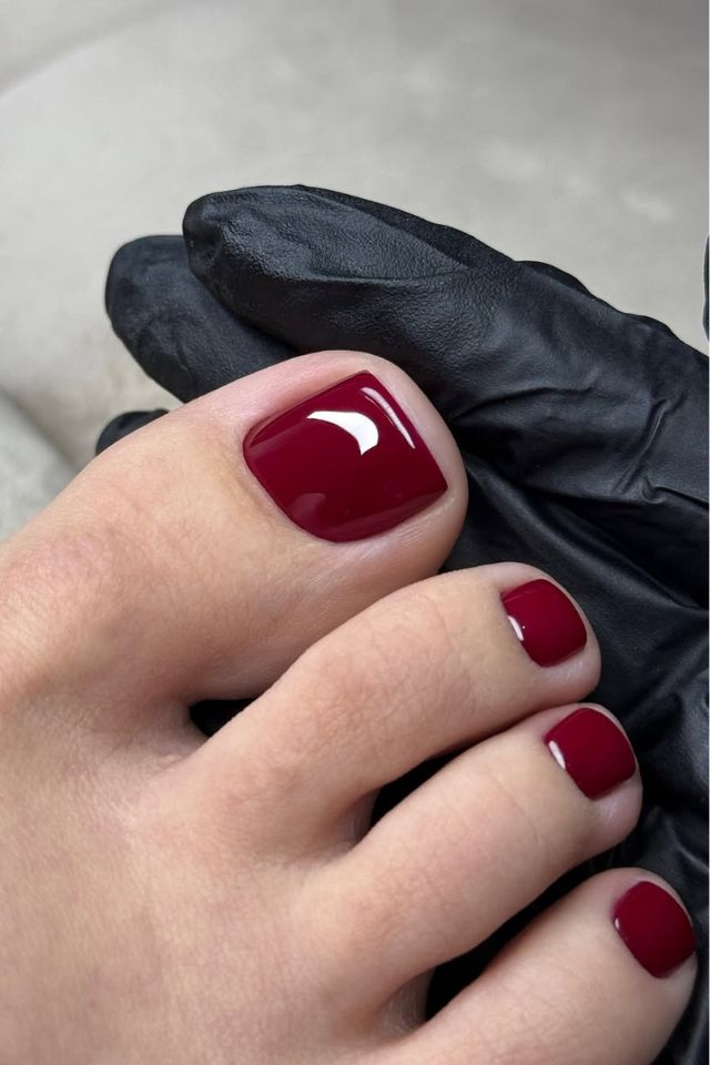 Deep Jelly Red Toes — Winter Toe Nails