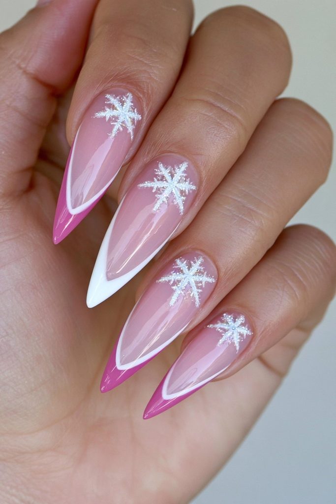 White Glitter Snowflakes On The Nail Bed Visual Idea — Winter Nail Art