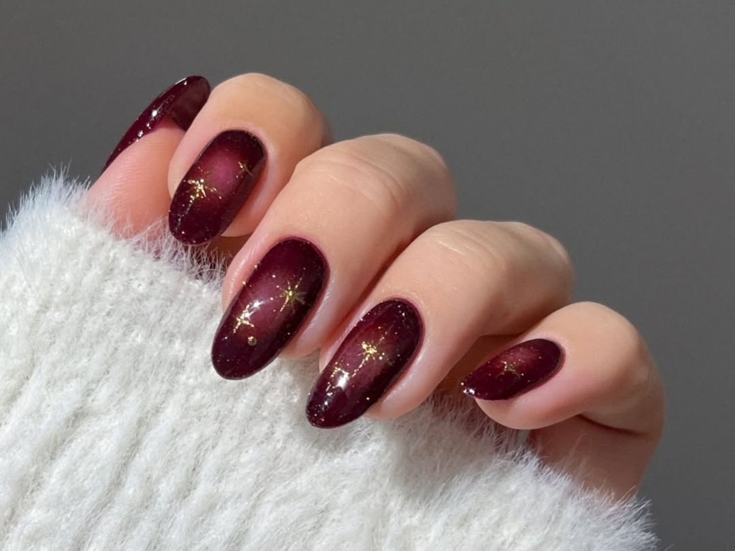 Burgundy Constellation Ombre — Winter Ombre Nails