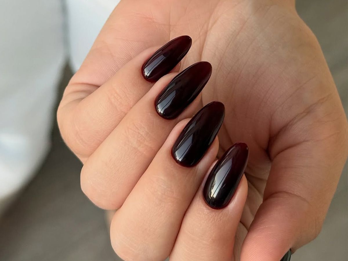 Deep Dark Cherry Red Almond Nails Deep Dark Cherry Red Almond Nails — Dark Winter Nails