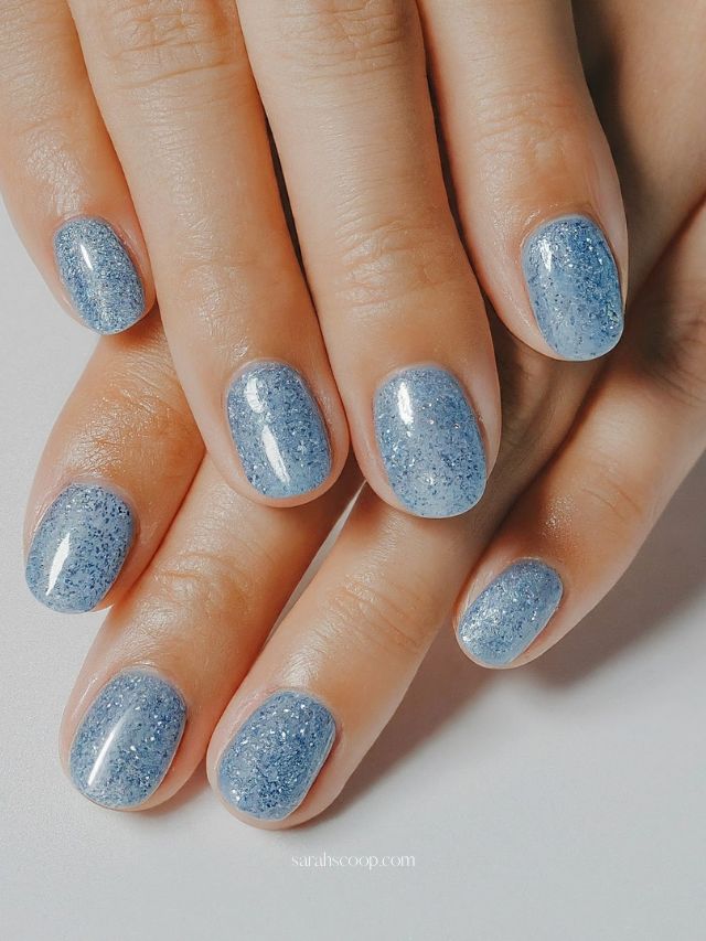 All-Over Icy Blue Glitter Short Ovals All-Over Icy Blue Glitter Short Ovals — Simple Winter Nails